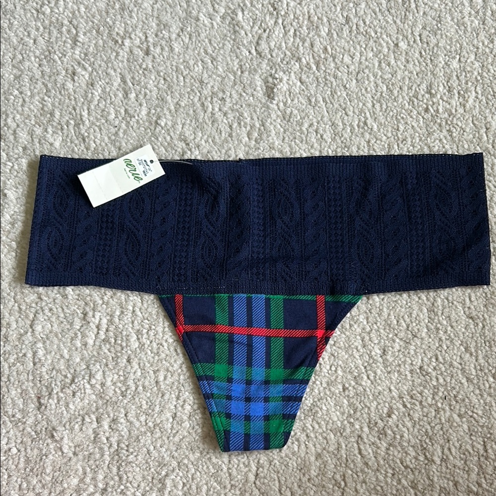 Aerie Plaid Thong Underwear, size S.